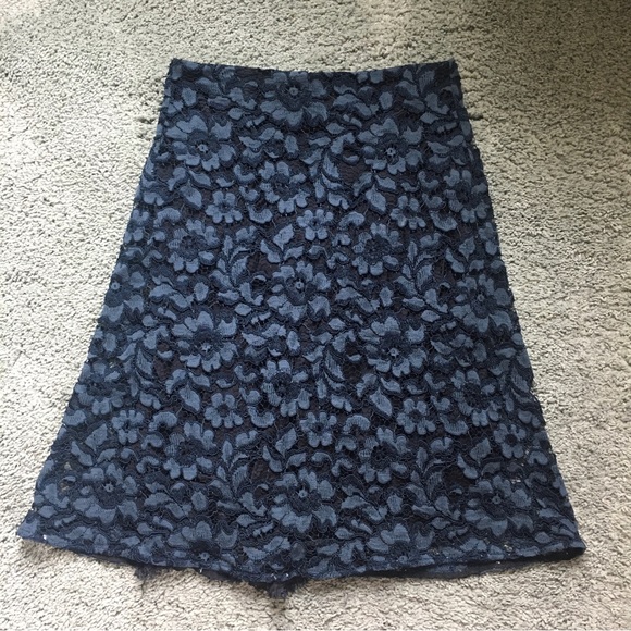 Zara Blue Floral Lace A-Line Skirt, S - Picture 4 of 11